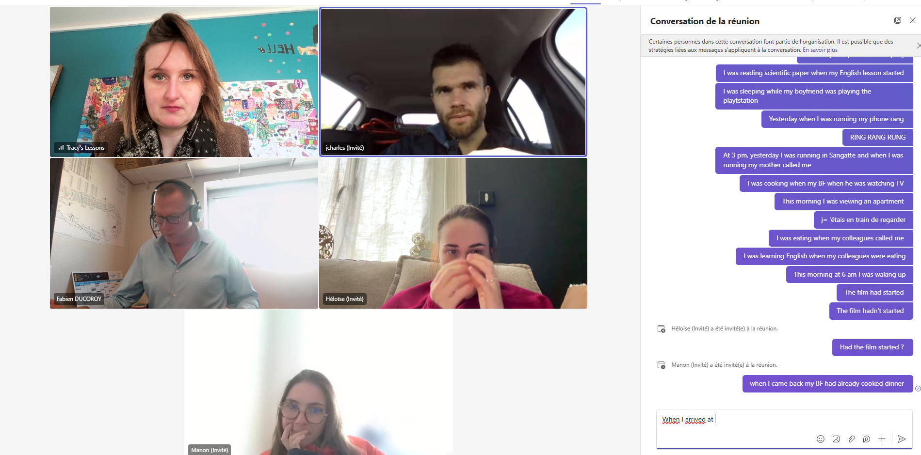 cours d'anglais en groupe teams 