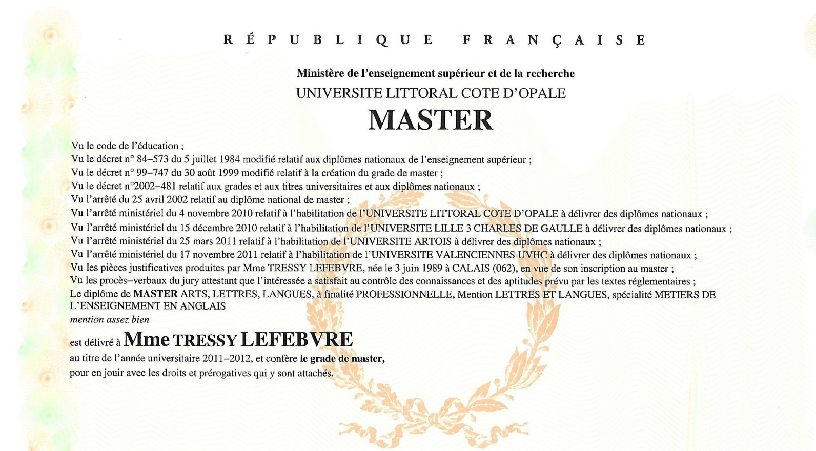prof d'anglais diplômée du MASTER